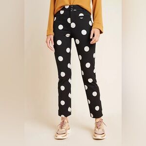 Anthropologie Black and White Polka Dot Straight Leg Pants